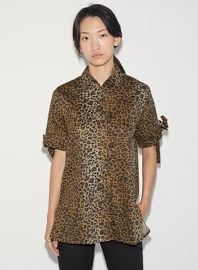 HOPE Dada Shirt Leopard Print Cotton Voluminous Bows on Sleeves Button Down 38/M